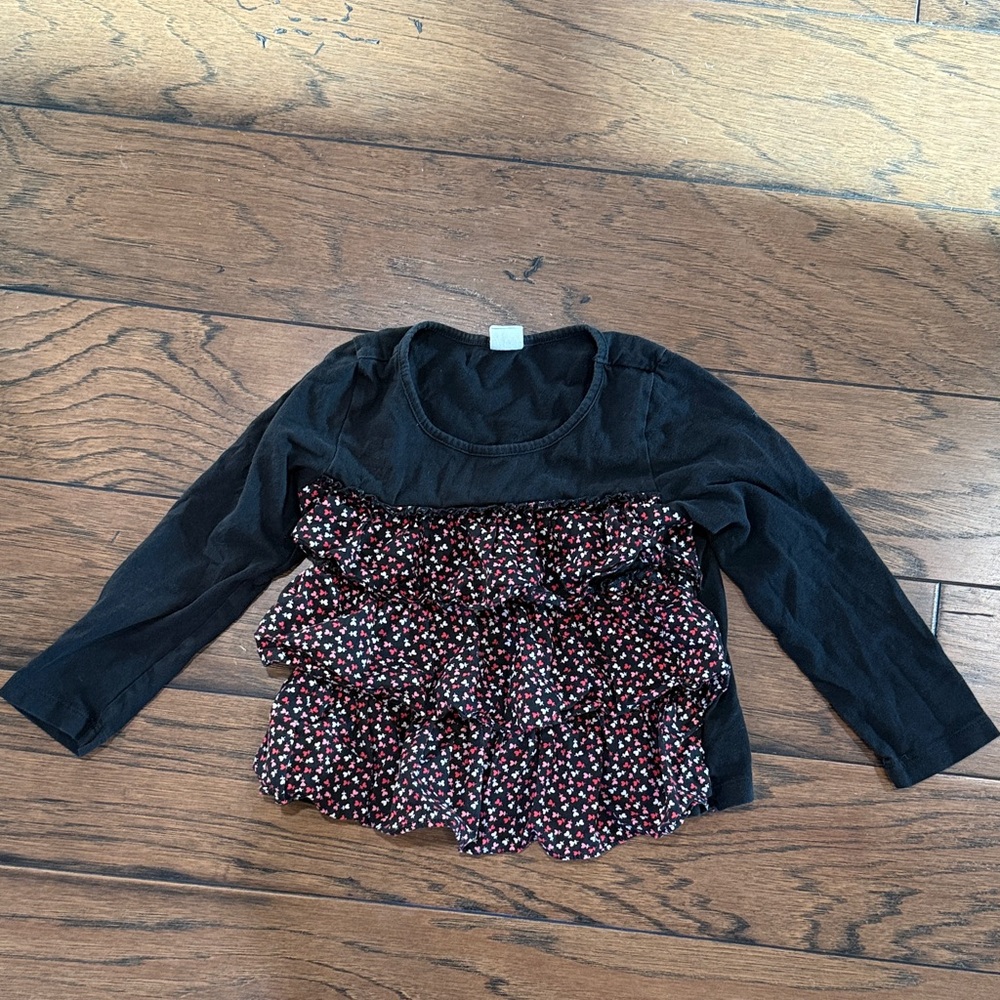 Gap Girls Black Long-Sleeve Ruffle Top with Heart Print